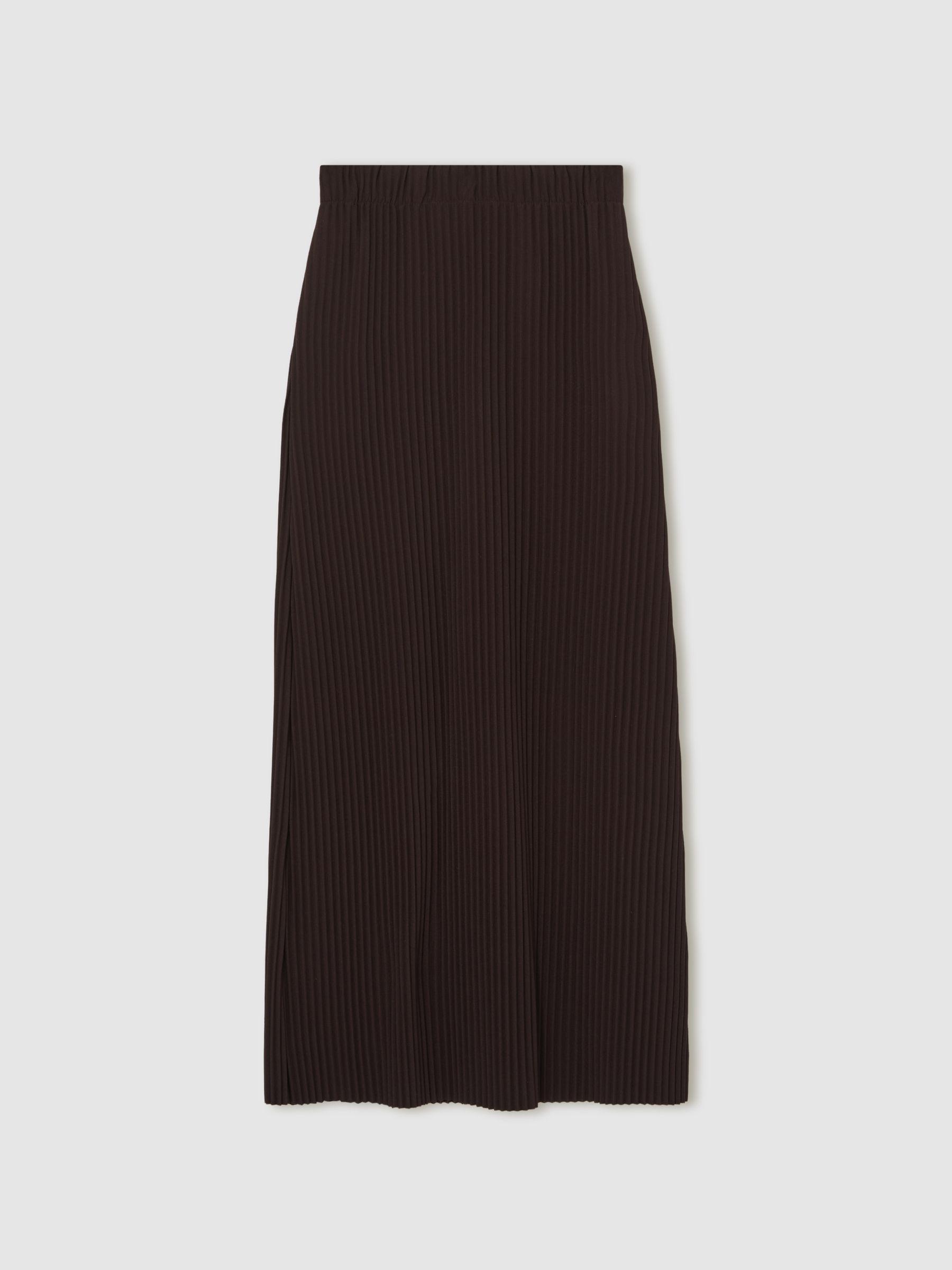 Pleated Jersey Midi Skirt in Burgundy Product Image