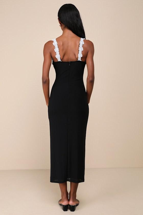 Ray of Charm Black Mesh Lace Sleeveless Midi Dress Product Image