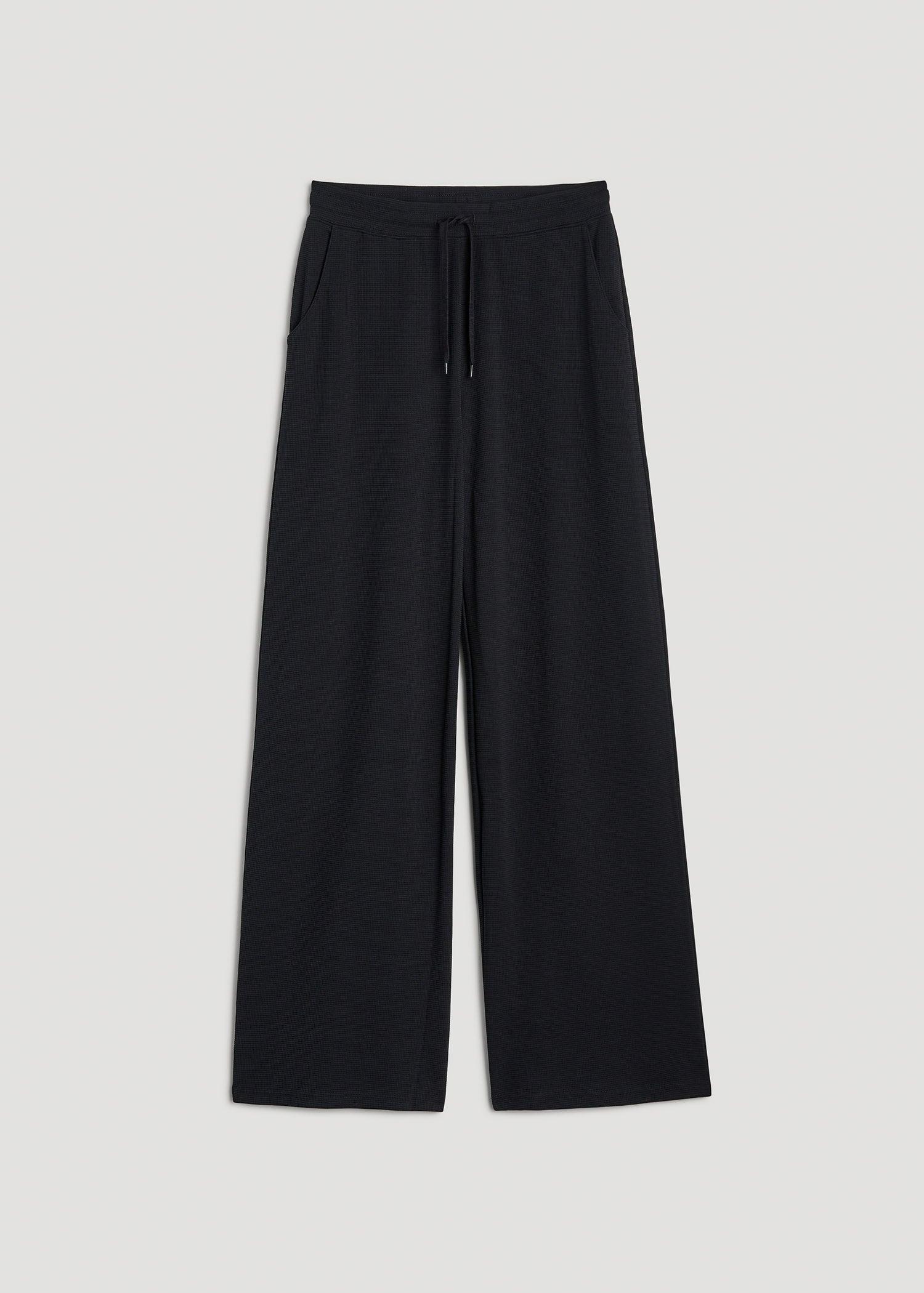 Mid-Rise Waffle Wide-Leg Pants for Tall Women in Black Female Product Image