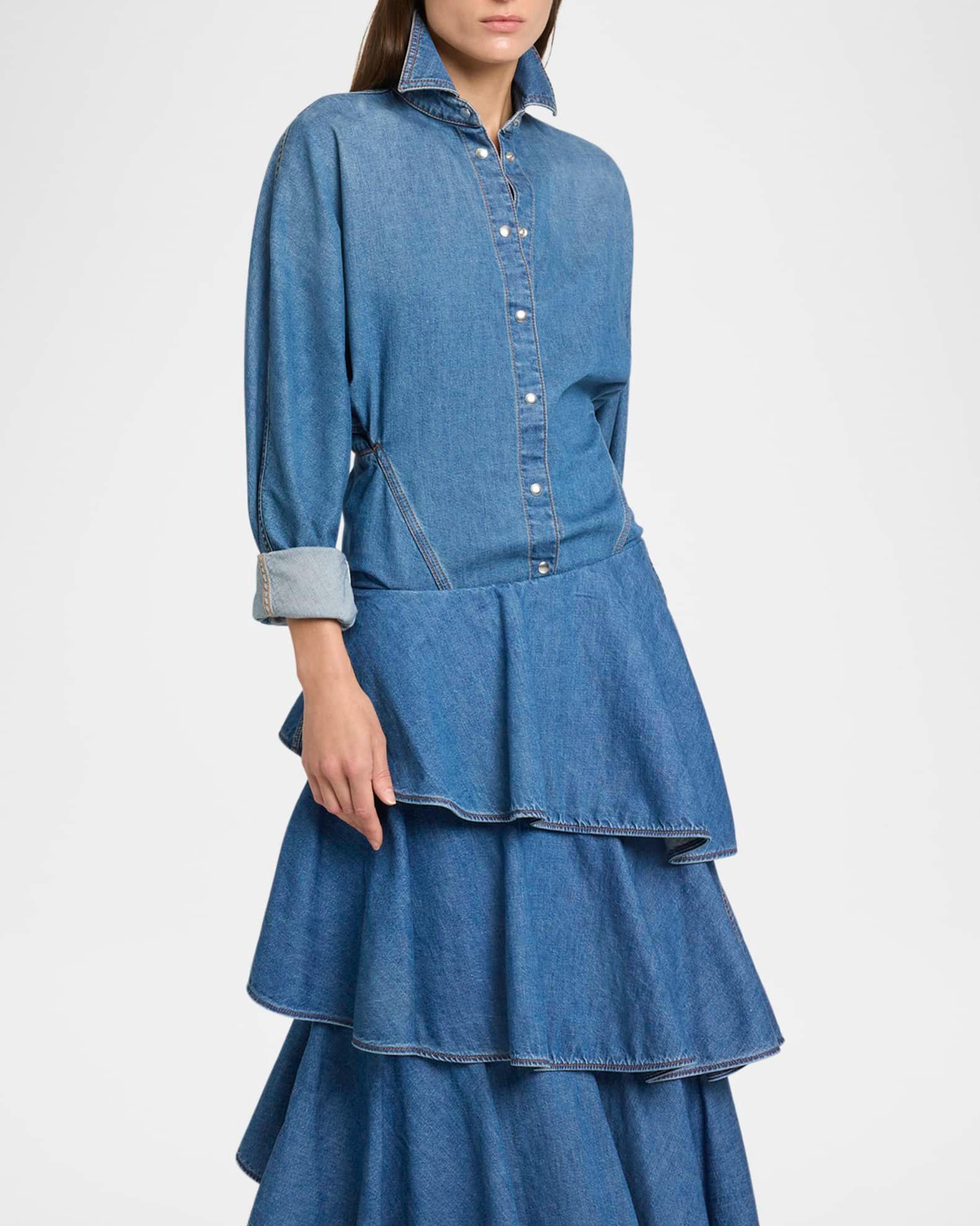 Seamed Button-Down Denim Top Product Image