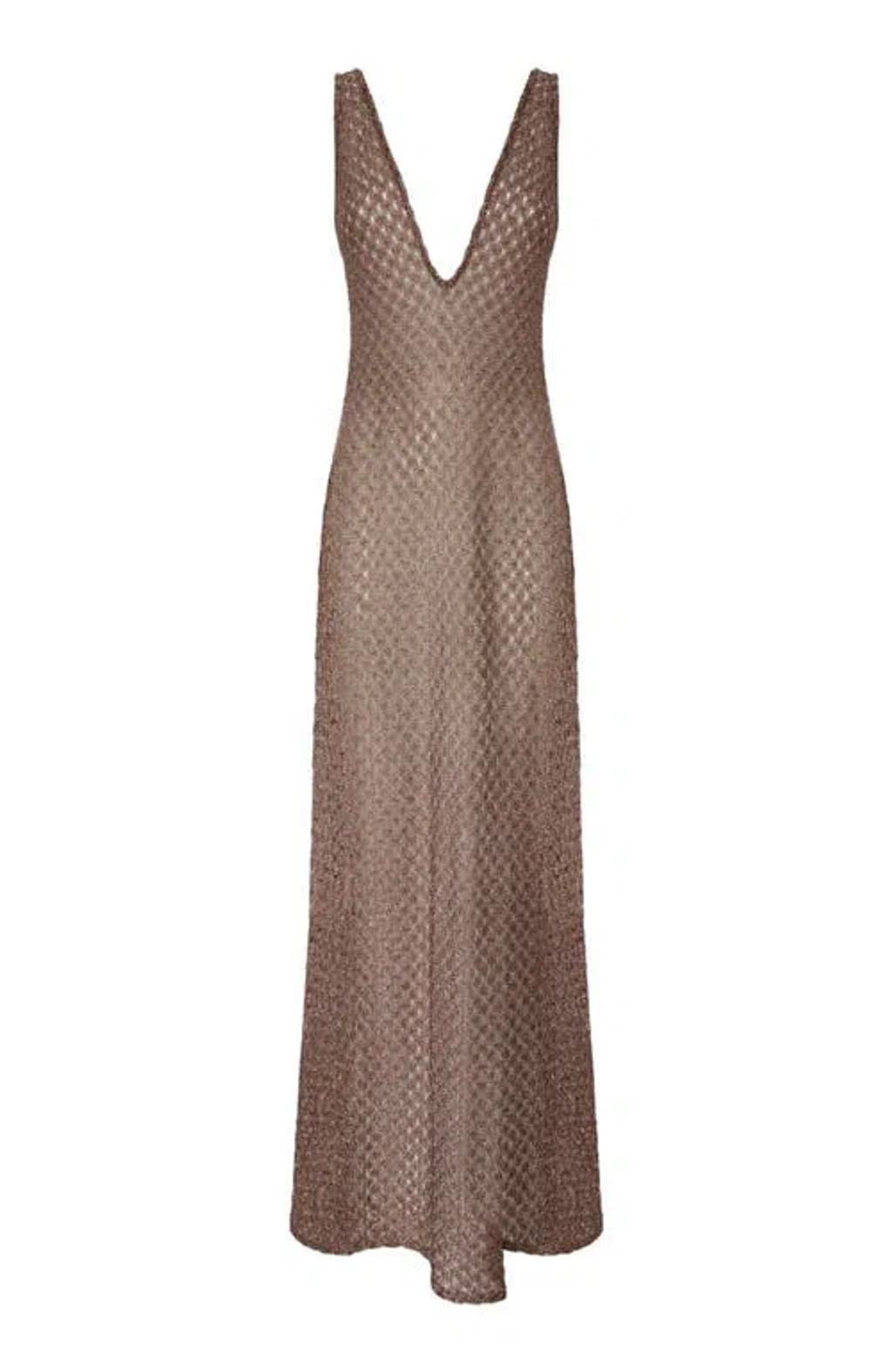 MISSONI Open Knit V-neck Knitted Dress In Brown Product Image