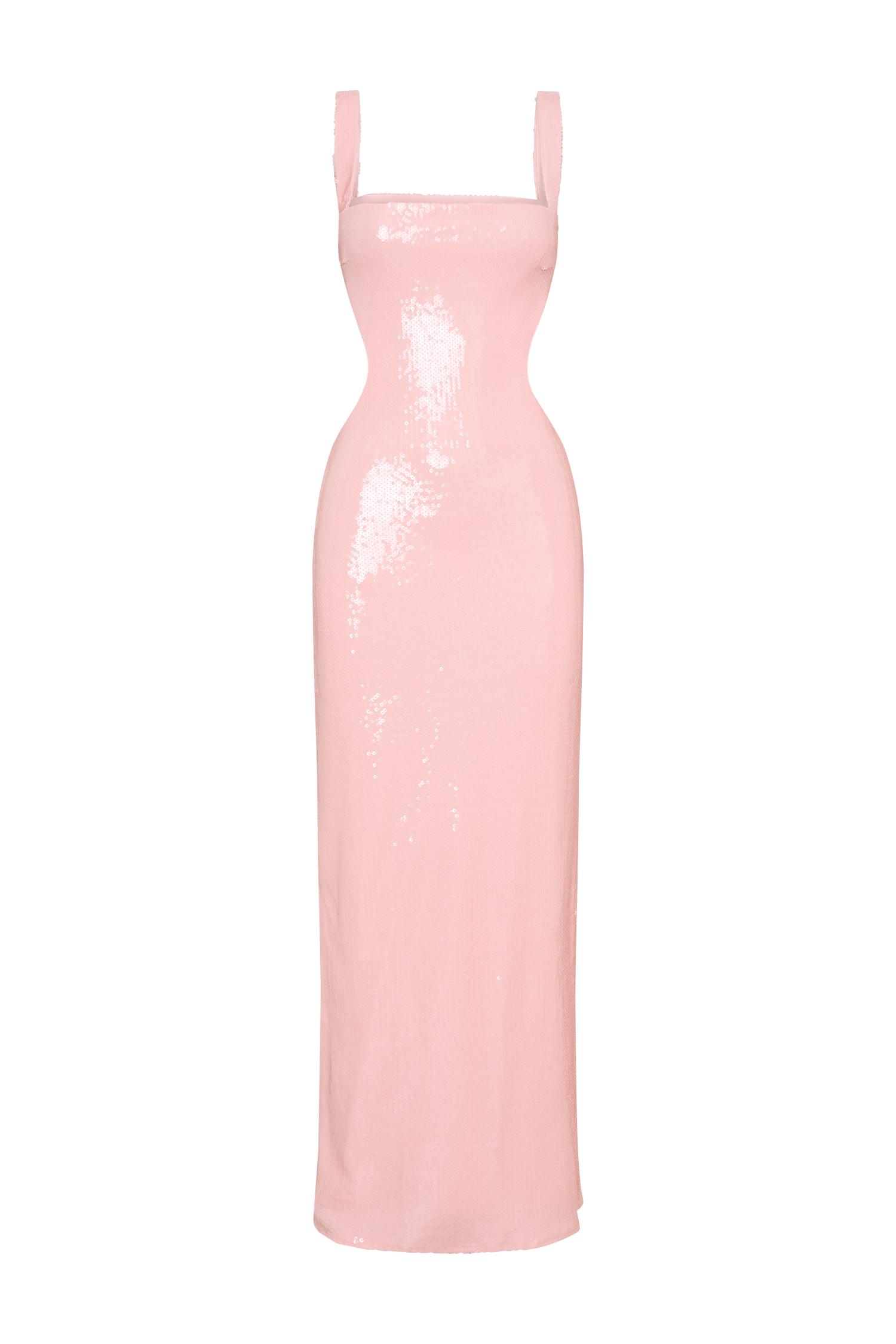 Adoria Sequin Cut Out Maxi Dress - Pale Pink Product Image