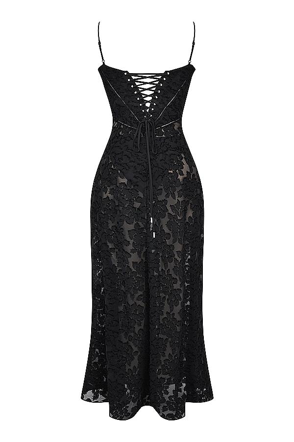 Seren  black floral lace back maxi dress Product Image