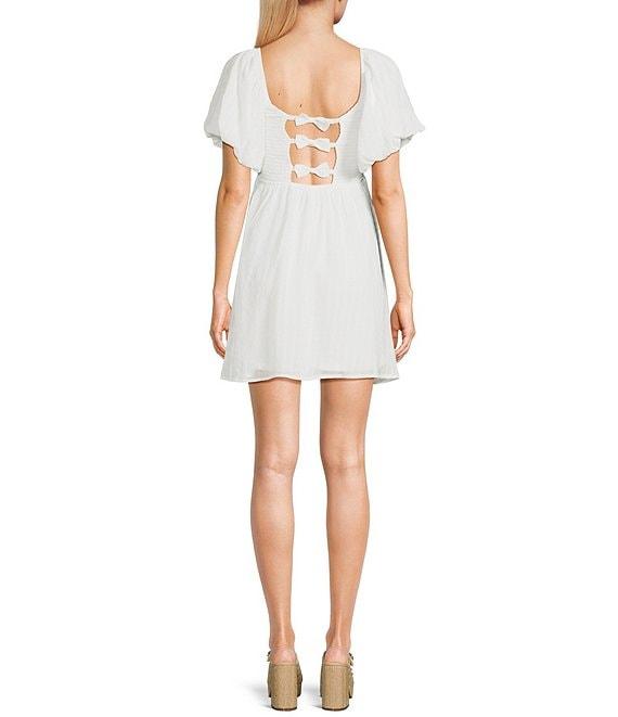 Midnight Doll Textured Check Puff Sleeve With Bow Back Detail Short Dress Product Image