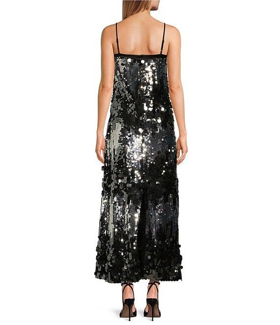 Le' AL.X Mixed Sequin Square Neck Sleeveless Spaghetti Strap Column Maxi Dress Product Image
