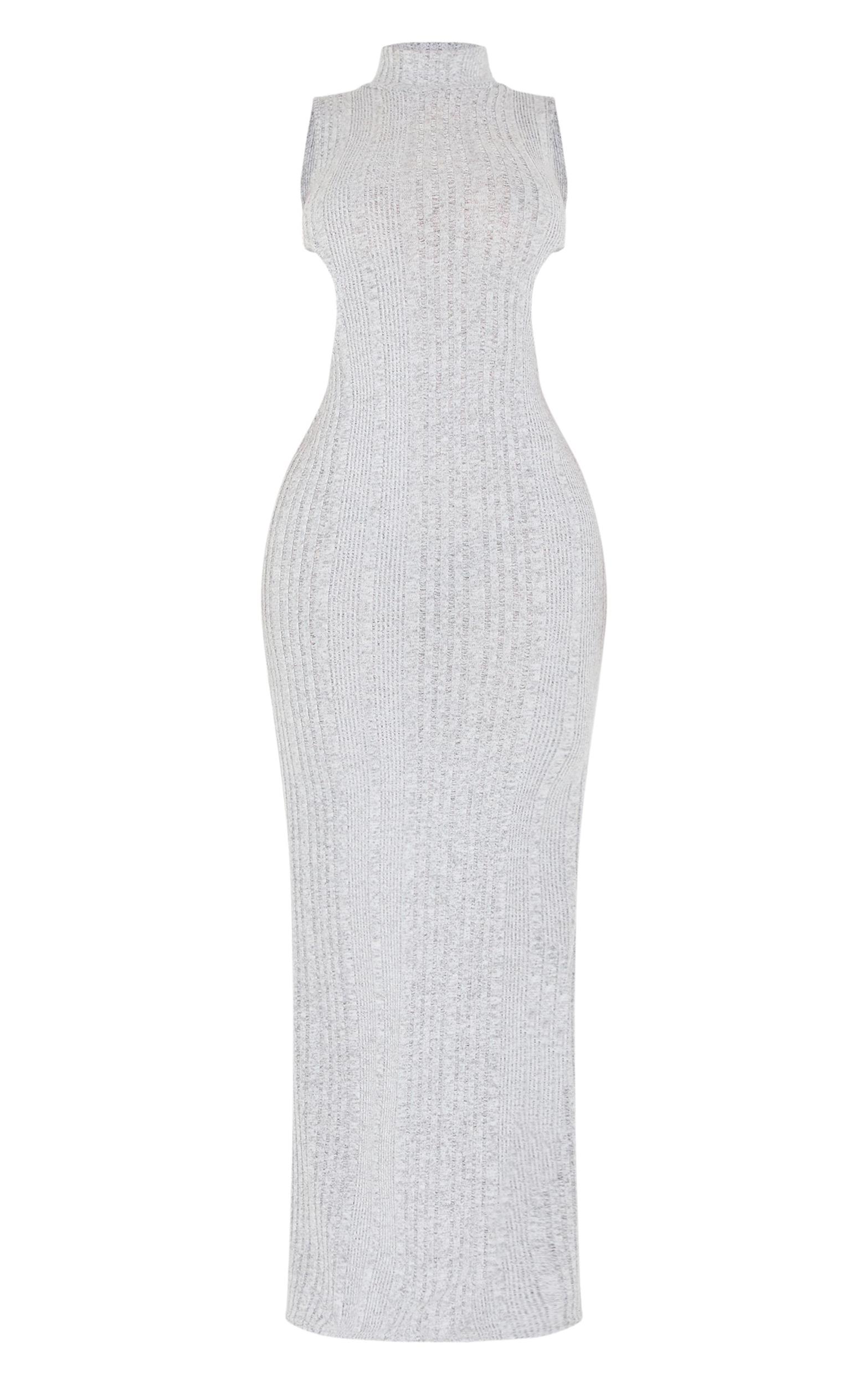 Shape Silver Brushed Rib High Neck Open Back Maxi Dress Product Image