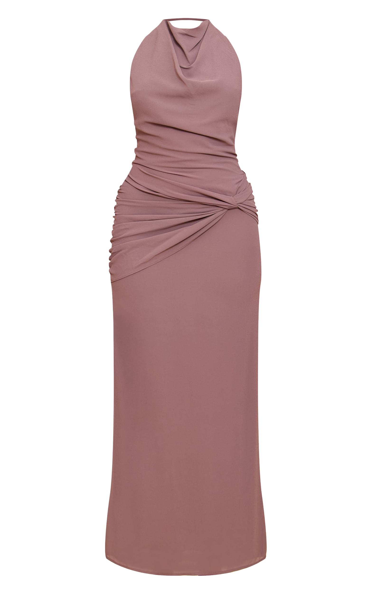 Mushroom Chiffon Twist Detail Maxi Dress Product Image