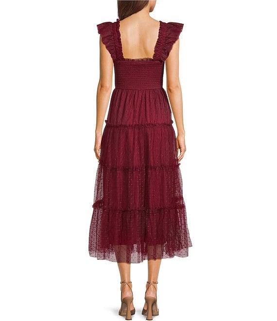 Blu Pepper Lace Square Neck Sleeveless Tiered Midi Dress Product Image