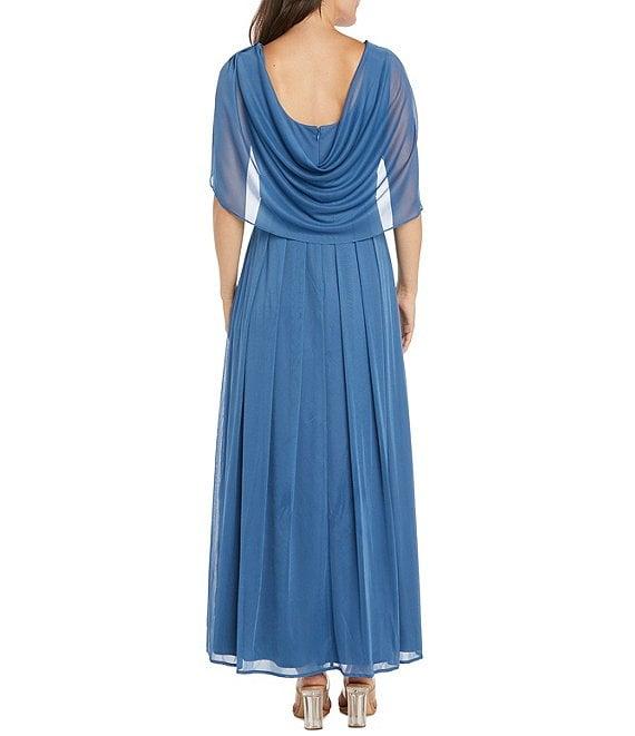R & M Richards Matte Jersey Chiffon V-Neck Caplet Overlay Rhinestone Gown Product Image