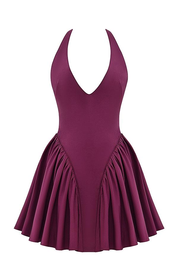 Valentia  wine halter mini dress Product Image