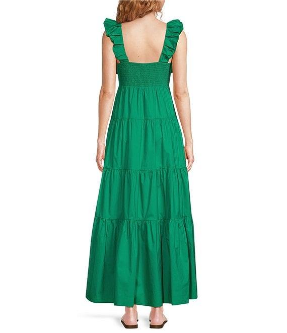 Skies Are Blue Poplin V-Neck Cap Sleeve Shirred Maxi Dress Product Image