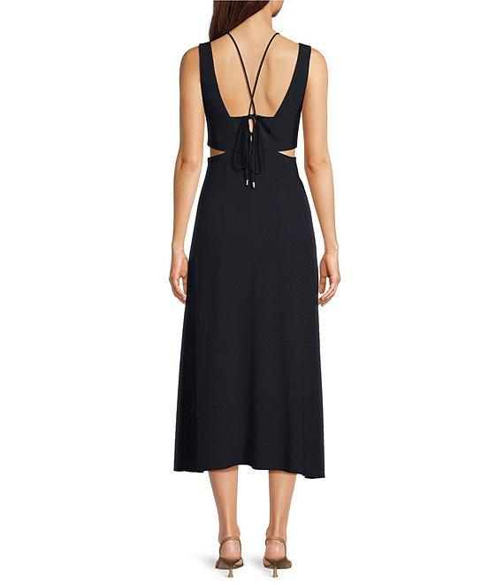 BOSS by Hugo Boss Dibea Woven V-Neck Sleeveless Waist Cutout Midi A-Line Dress Product Image