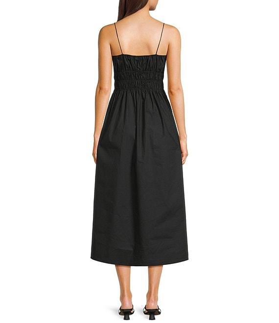 Rumored Positano Scoop Neck Sleeveless Tie Front Ruched Midi Dress Product Image