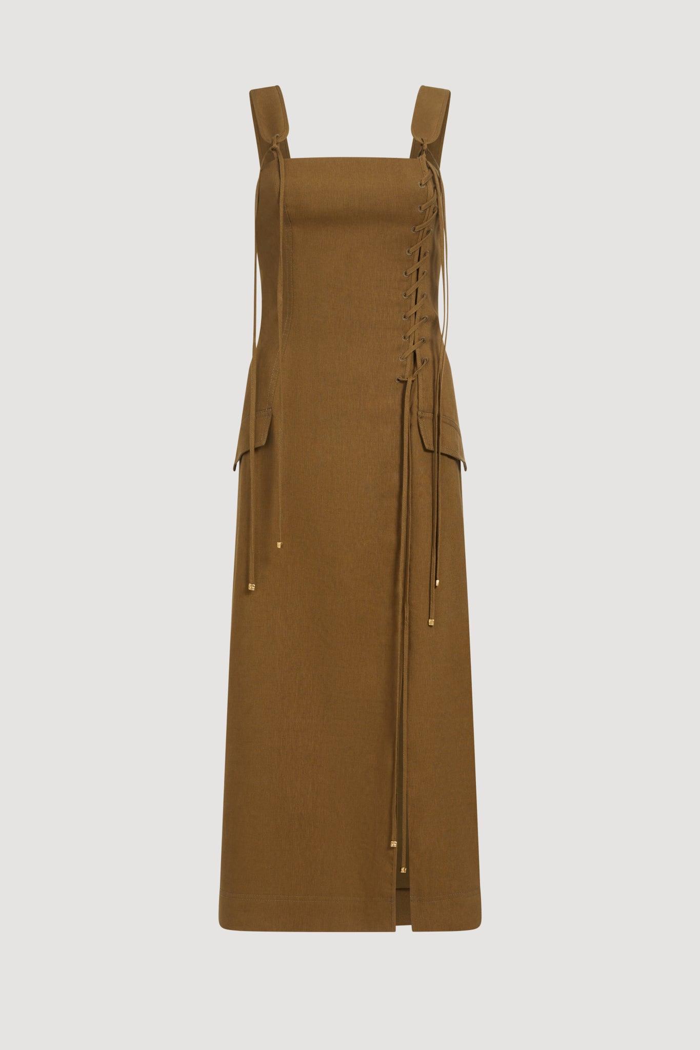Solene Midi Dress-KHAKI / 4 Product Image