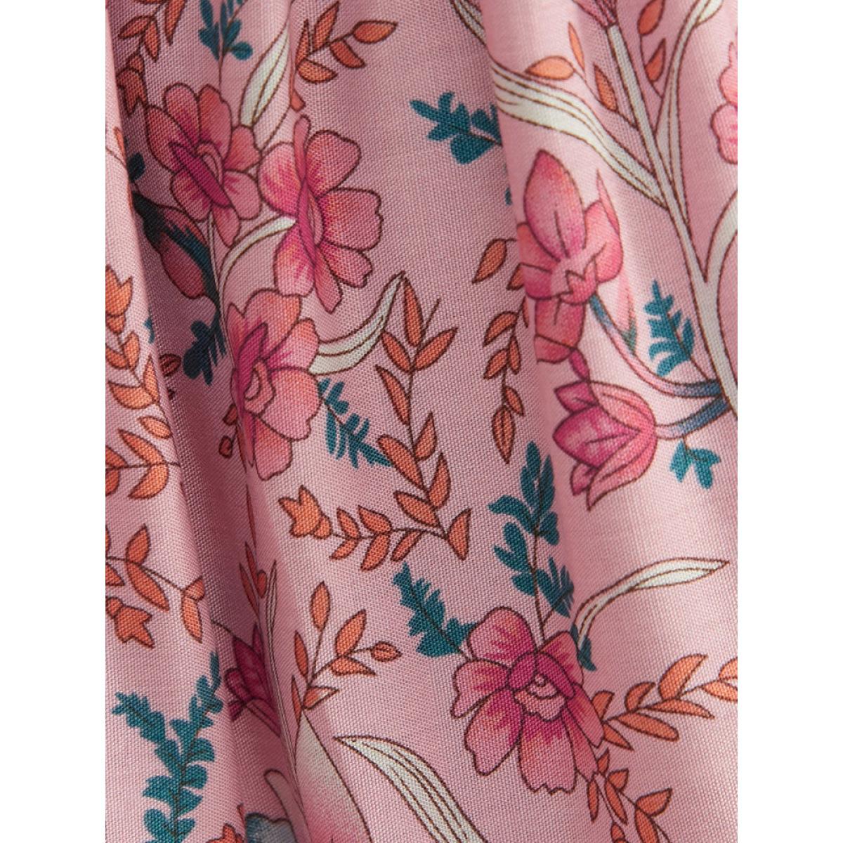 Plus Size Bandana Print Square Neck Pocket Ruffles Shirred Dress Pink Women Vacation Pocket Square Neck Short sleeve Curvy Knee Dress BloomChic 28/5X Product Image