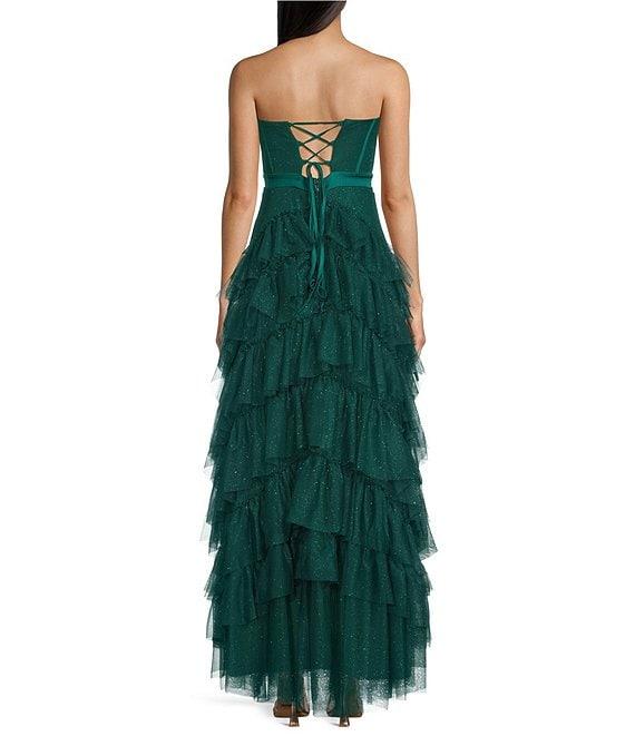 Pear Culture Strapless Lace-Up Back Tiered Dress Product Image