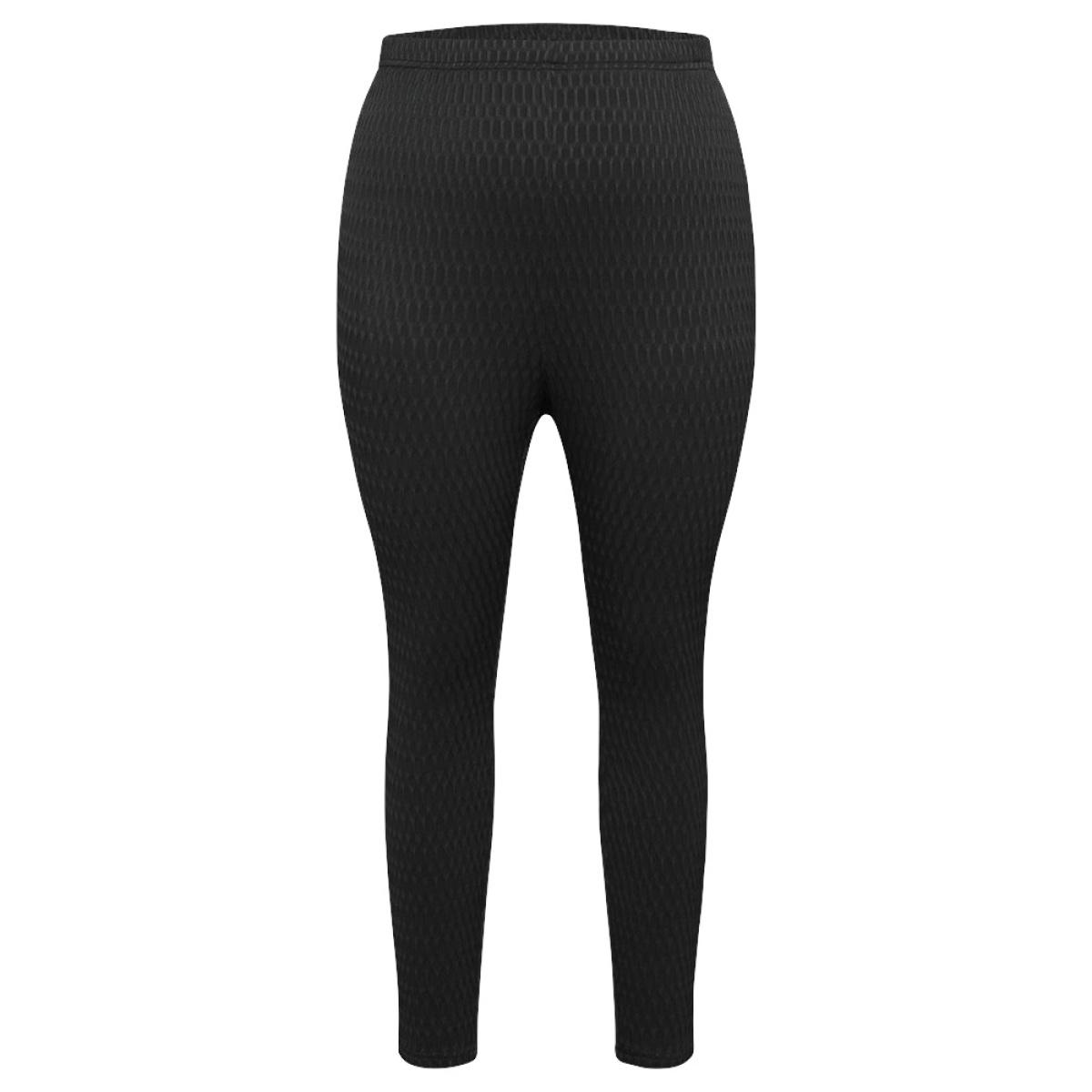 Plus Size Solid Plisse High Rise Skinny Leggings Women Black Casual High stretch Skinny High Rise Dailywear Leggings BloomChic 18-20/2X Product Image