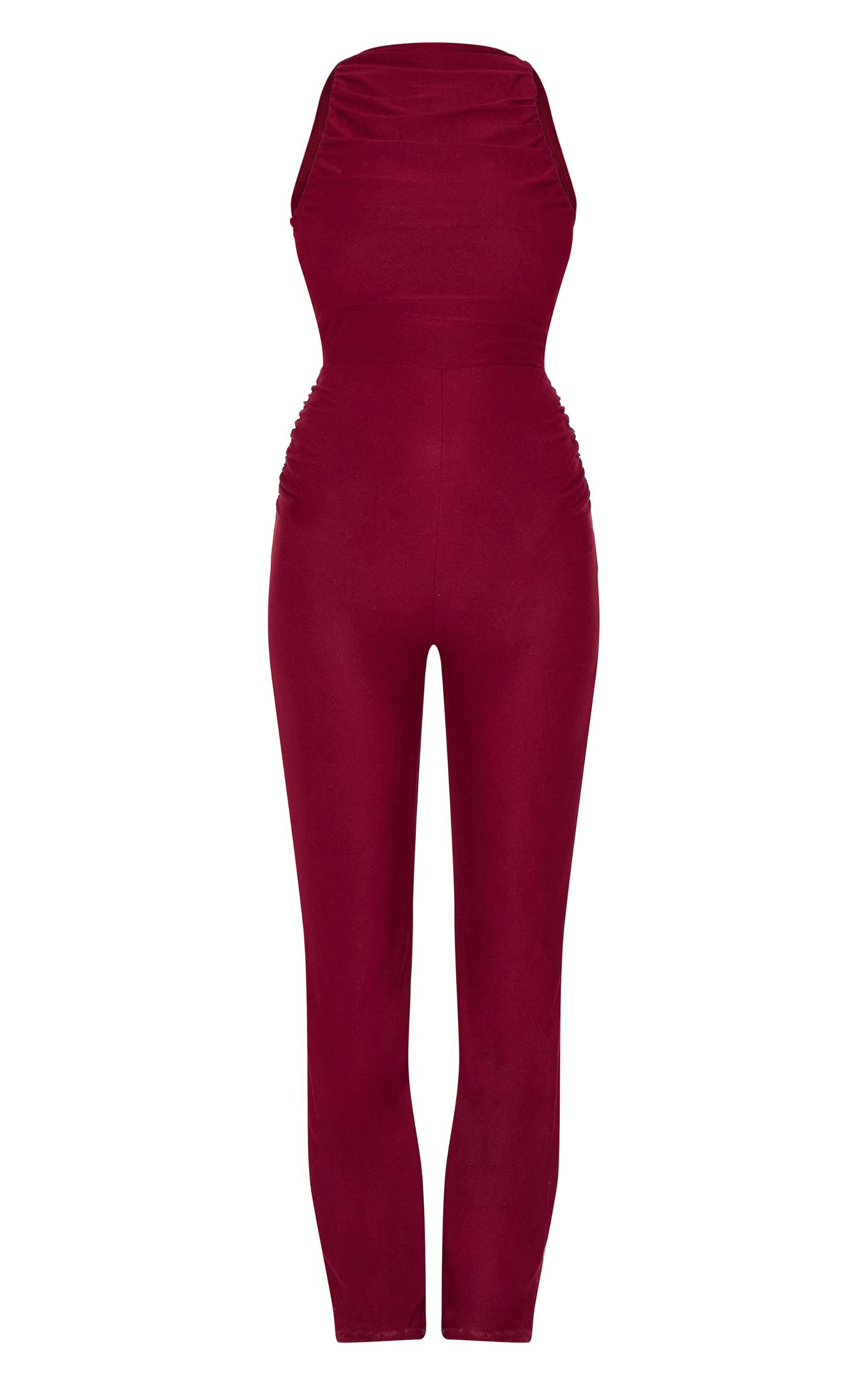 Burgundy Soft Touch Ruched Straight Leg Jumpsuit Product Image