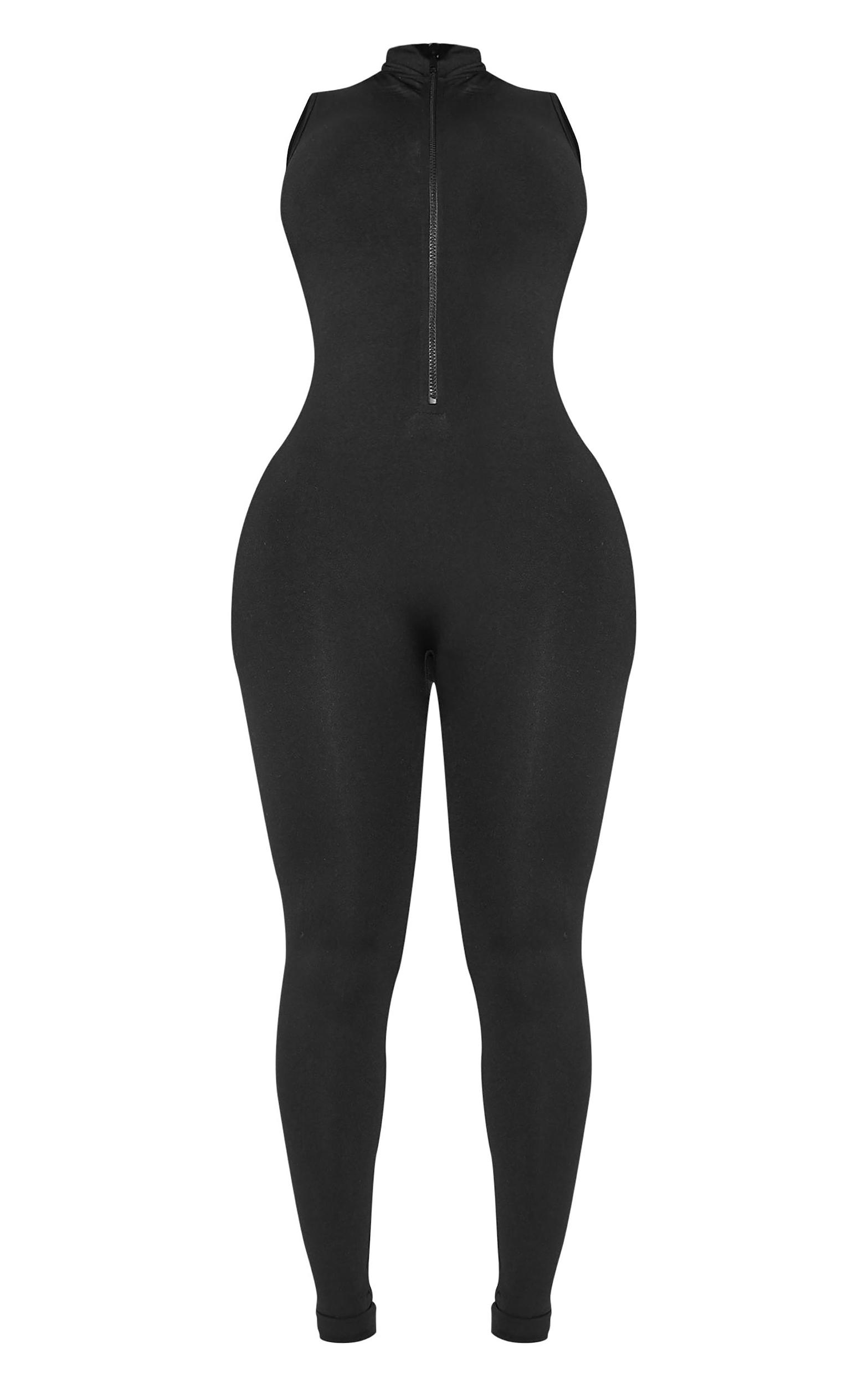 Shape Black Stretch Seamless Zip Front Sleeveless Jumpsuit Product Image