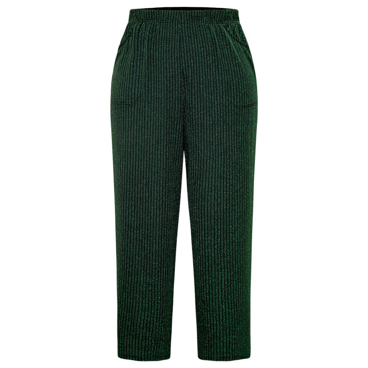 Plus Size Plain Texture Luxe Elastic Waist Straight Leg Pants Women Green Glamour Straight Leg High Rise Festival-Christmas Pants BloomChic 30/6X Product Image