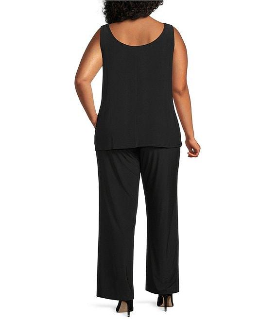 R & M Richards Plus Size 3/4 Sleeve Scoop Neck Embellished Sequin Jacket 3-Piece Pant Set Product Image