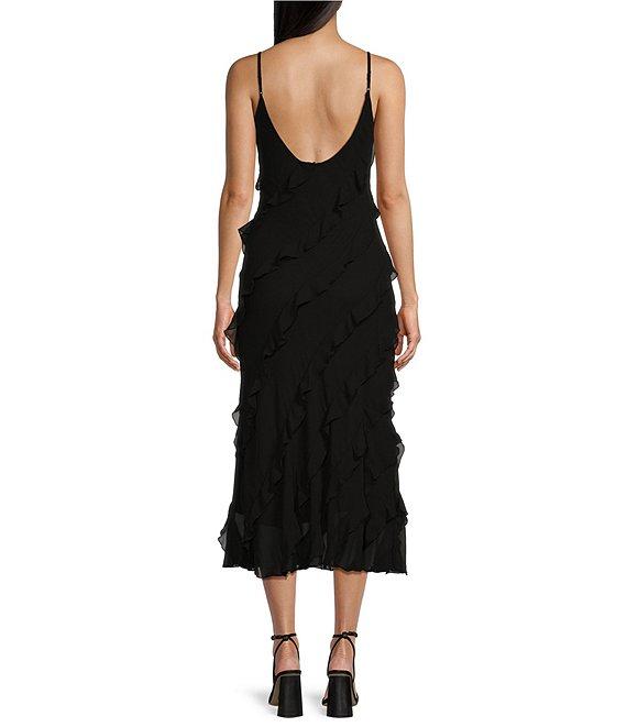 B. Darlin Spaghetti Strap V-Neck Midi Ruffle Dress Product Image