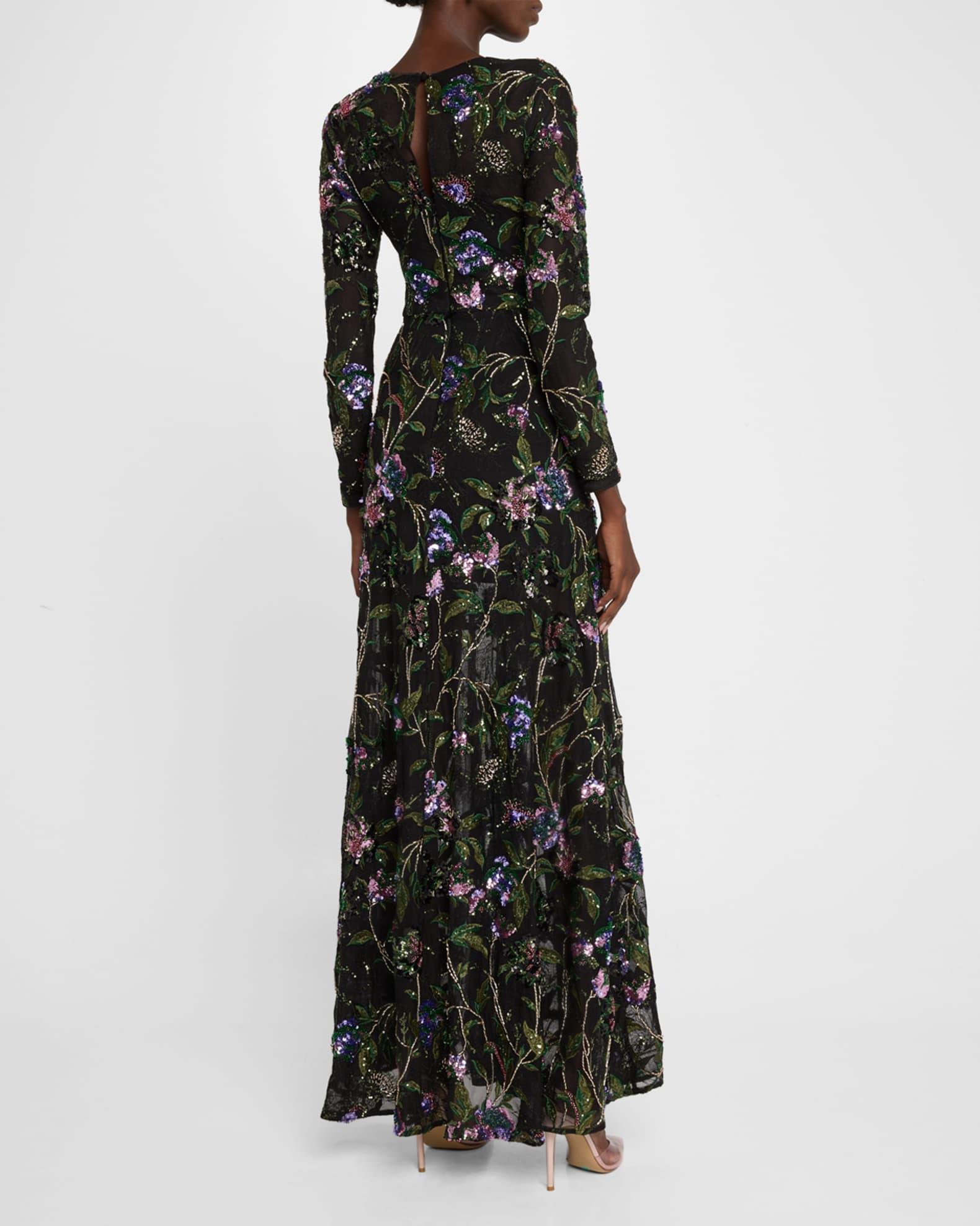 Ava Sequin & Bead Floral-Embroidered Gown Product Image