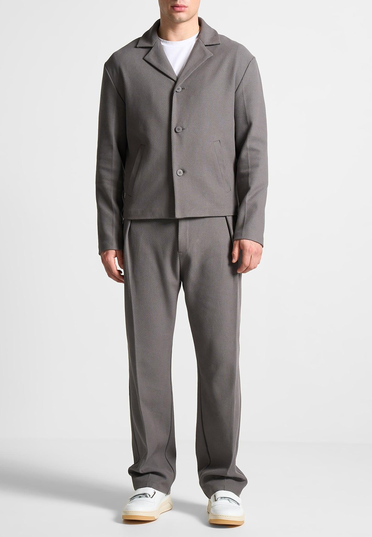 Relaxed Fit Twill Pleated Tailored Trousers - Grey Male Product Image