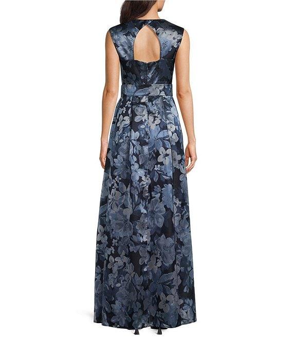 Alex Evenings Jacquard Square Neck Sleeveless Belted Fit and Flare Dress Product Image