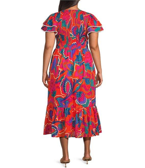 Sugarlips Plus Kahlia Tropical Printed Flutter Sleeve Tiered Midi Dress Product Image