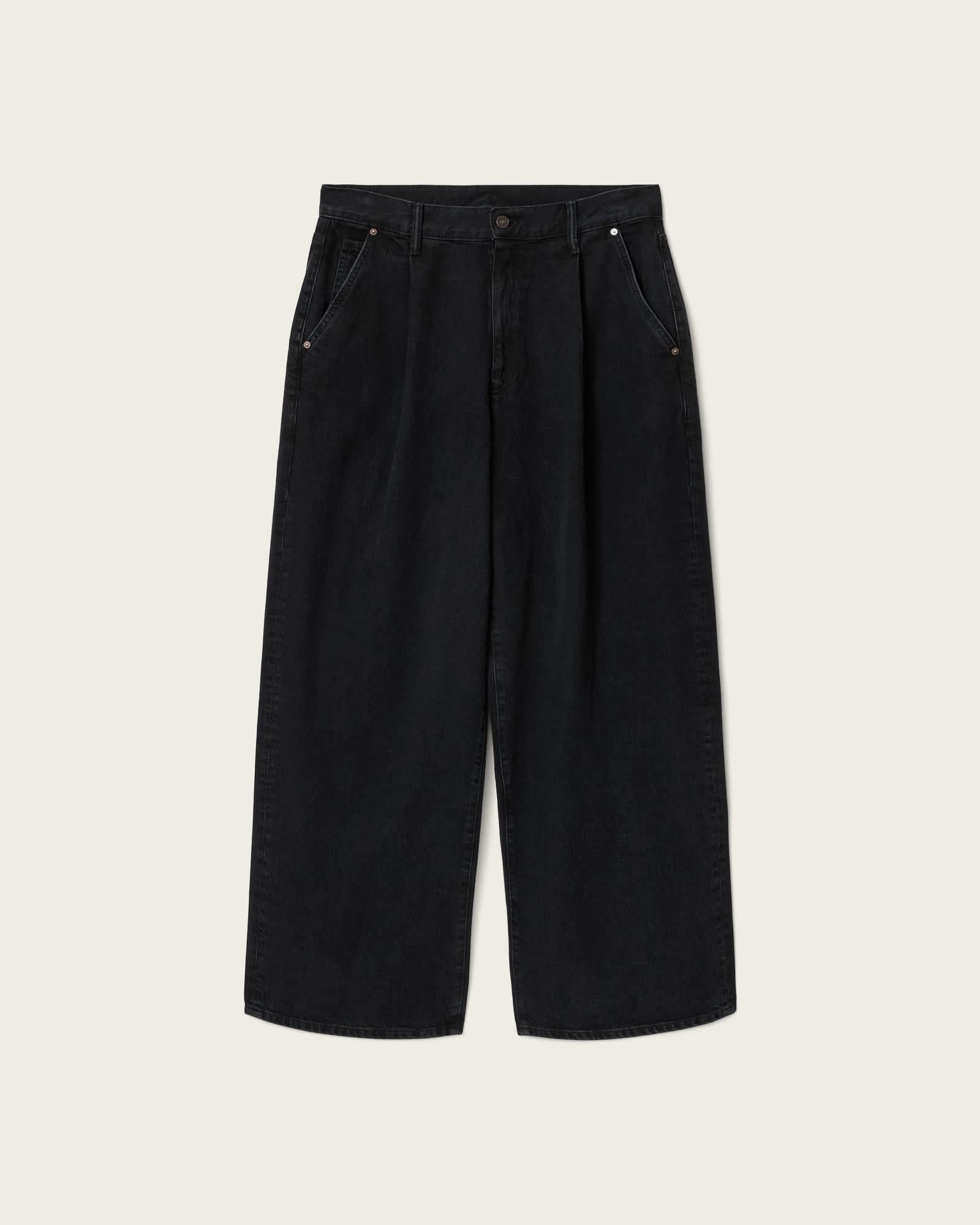 Daze Pleated Wide Leg Jeans Washed Black | ALLSAINTS US Product Image