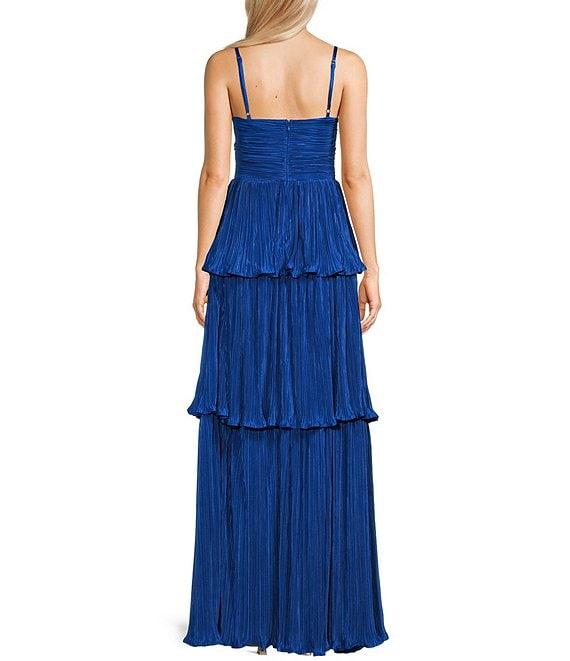 Lulus Plisse Fortuna Tiered Sweetheart Neckline Cut Out Long Dress Product Image