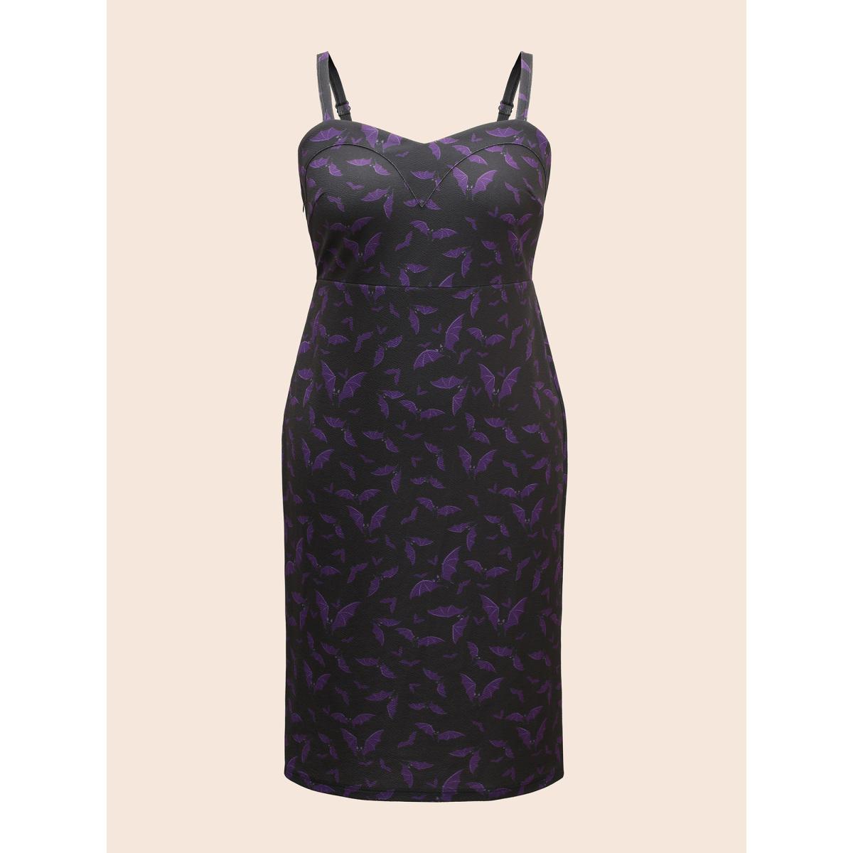 Plus Size Bat Heart Shaped Neckline Midi Dress Eggplant Women Cocktail Texture Party Curvy Bloomchic 22-24/3X Product Image