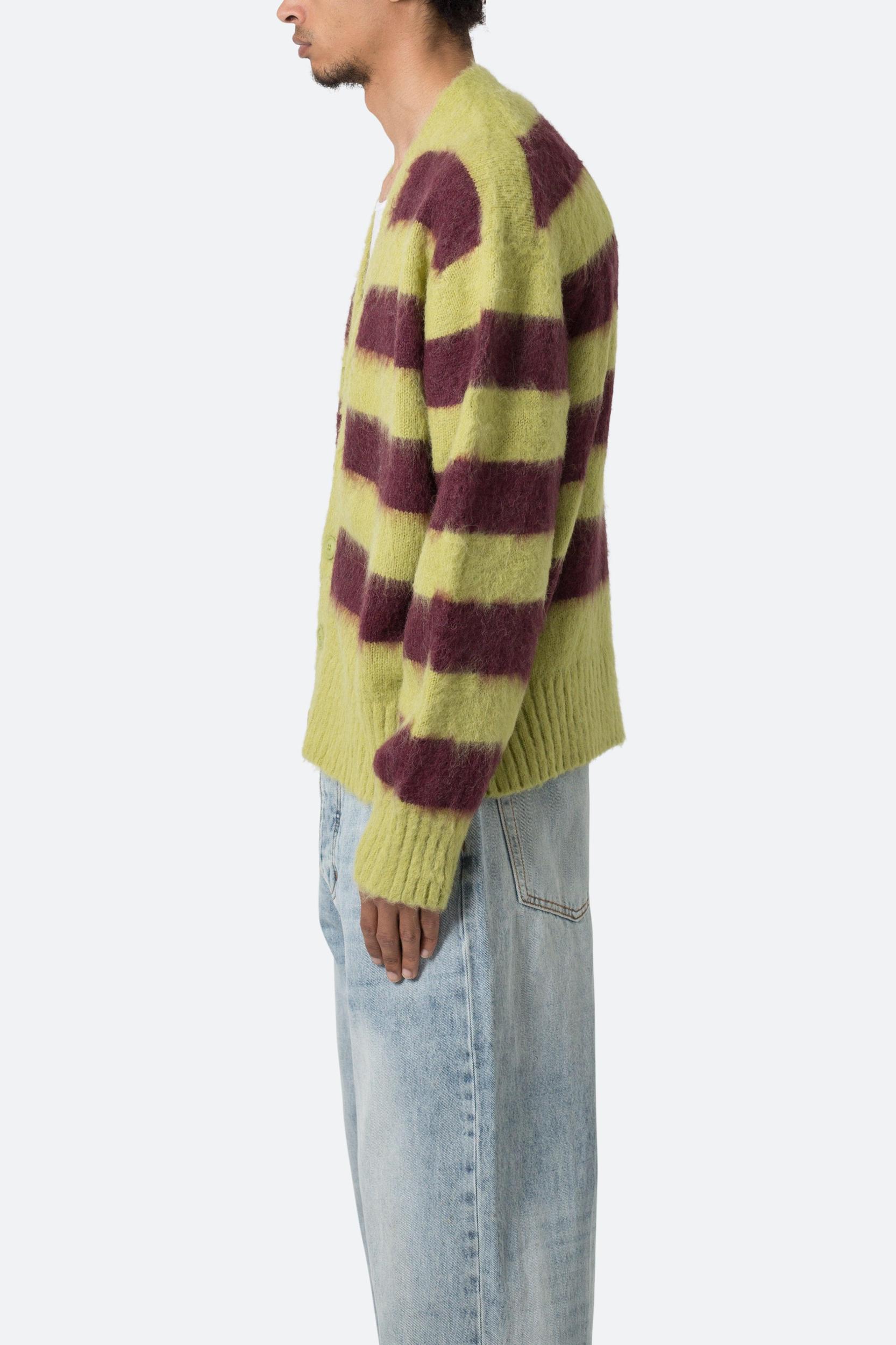 Striped Mohair Cardigan Sweater - Green/Brown Product Image