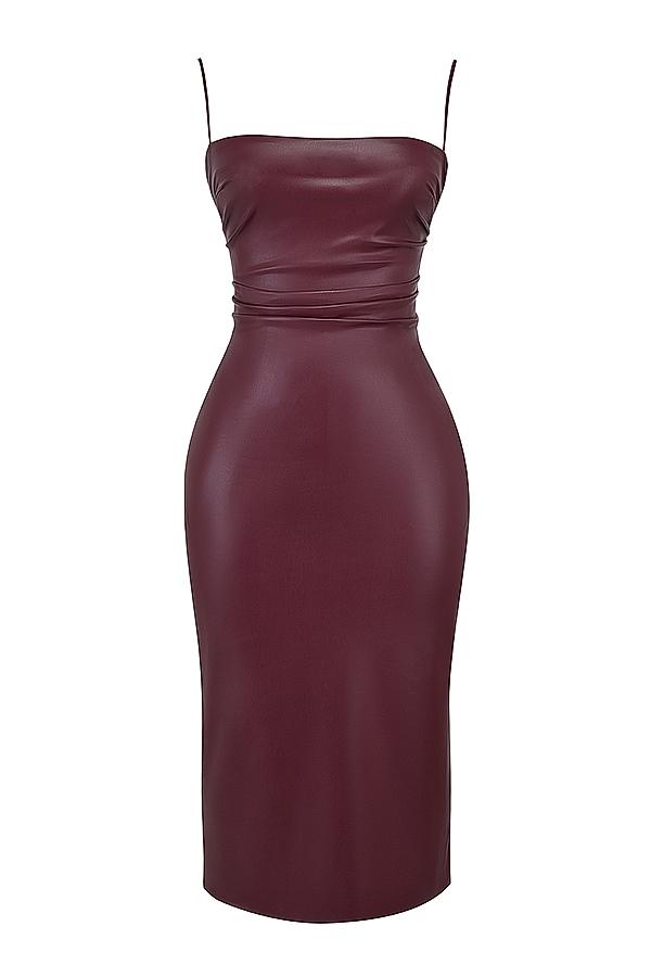 Jalena  mulberry vegan leather lace back dress Product Image