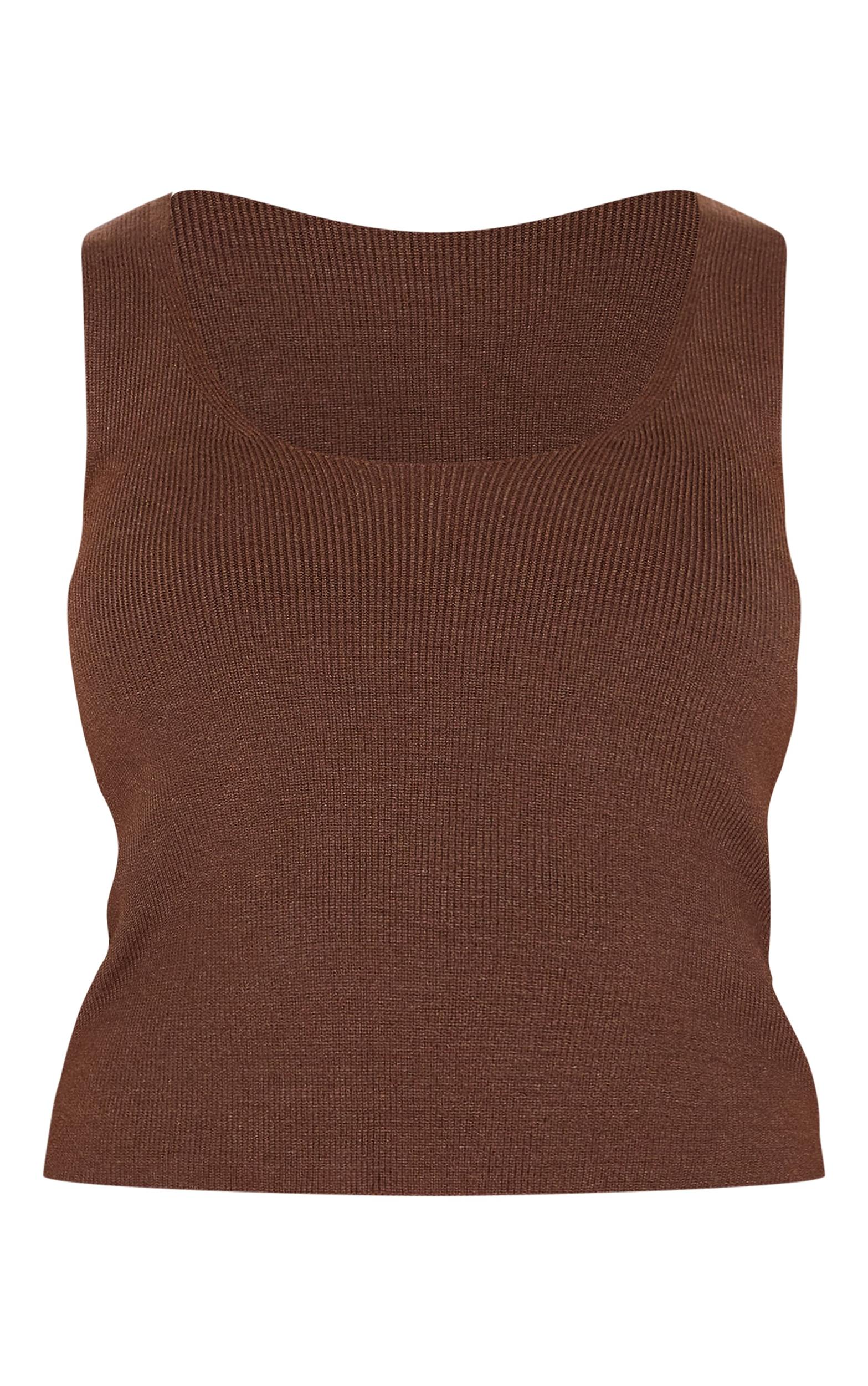 Petite Taupe Knitted Scoop Neck Vest Top Product Image