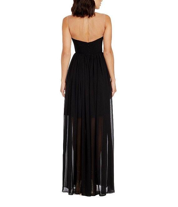 Dress the Population Illusion Plunge Neck Sleeveless Fit and Flare Gown Product Image