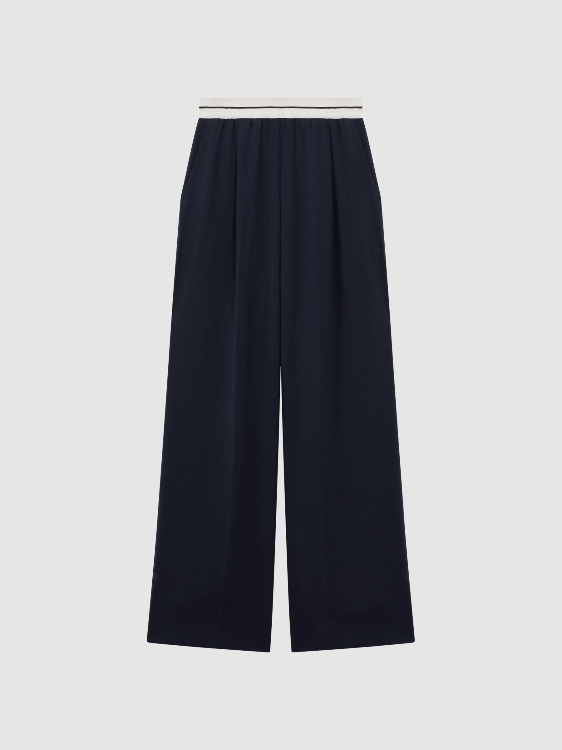 Petite Wide Leg Elasticated Trousers in Navy Product Image