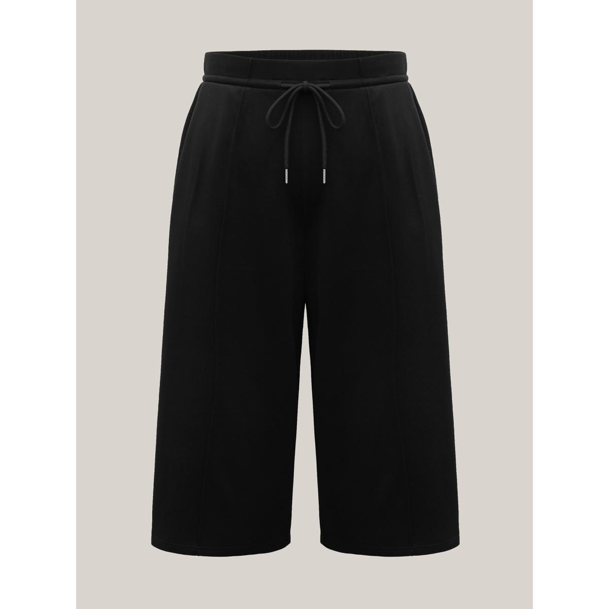 Plus Size Stretchy Drawstring Wide-Leg Pants Women Black Casual Wide Leg Mid Rise Casual Pants BloomChic 14-16/1X Product Image