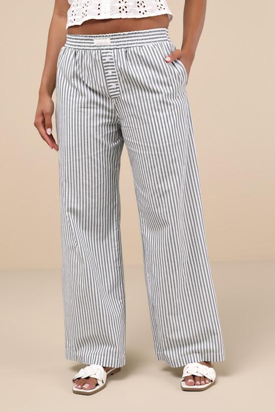 Delightful Comfort Green and White Striped Cotton Pants Product Image