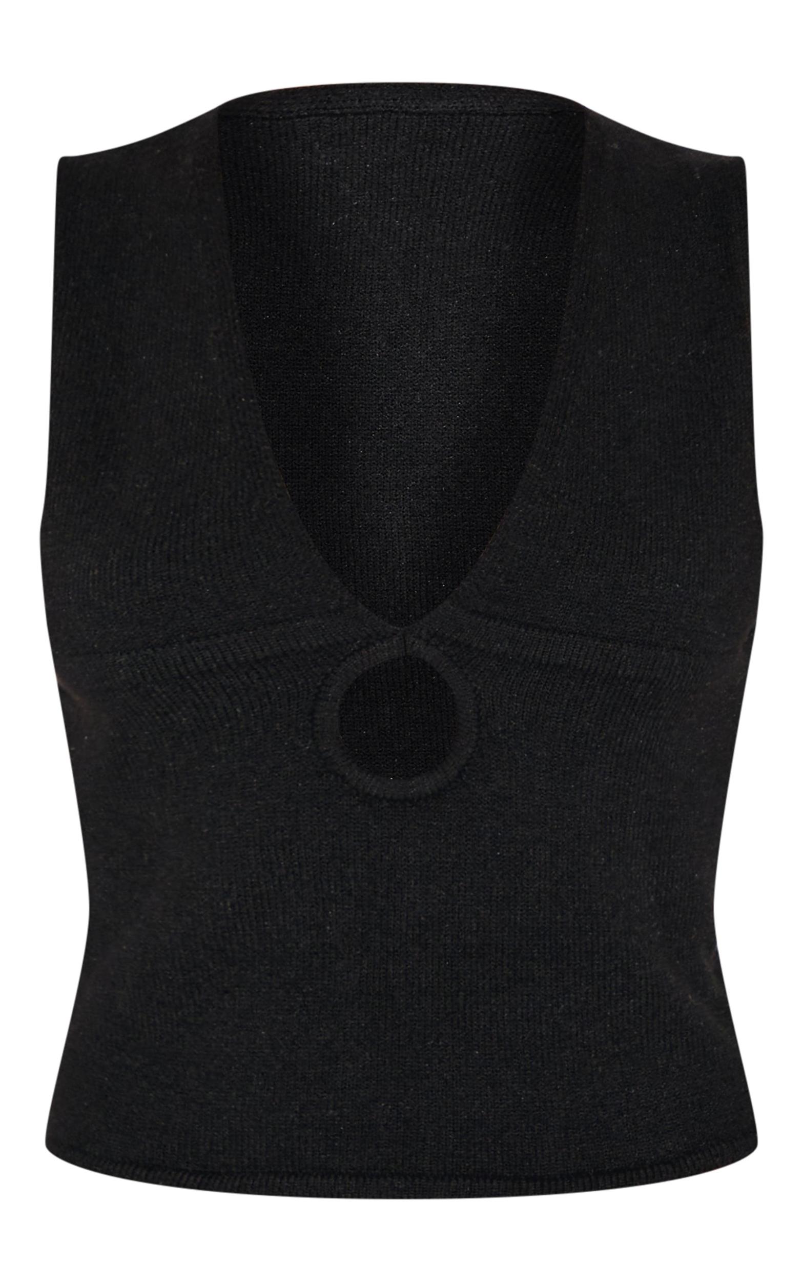 Black Soft Knit Plunge Detail Crop Top Product Image