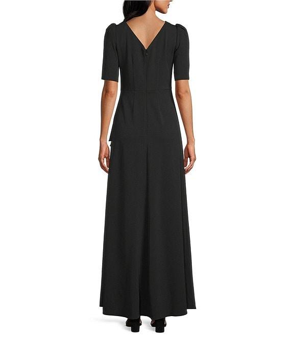 Alex Evenings Crepe Embellished Boat Neck Short Sleeve Ruffle Cascade A-Line Gown Product Image