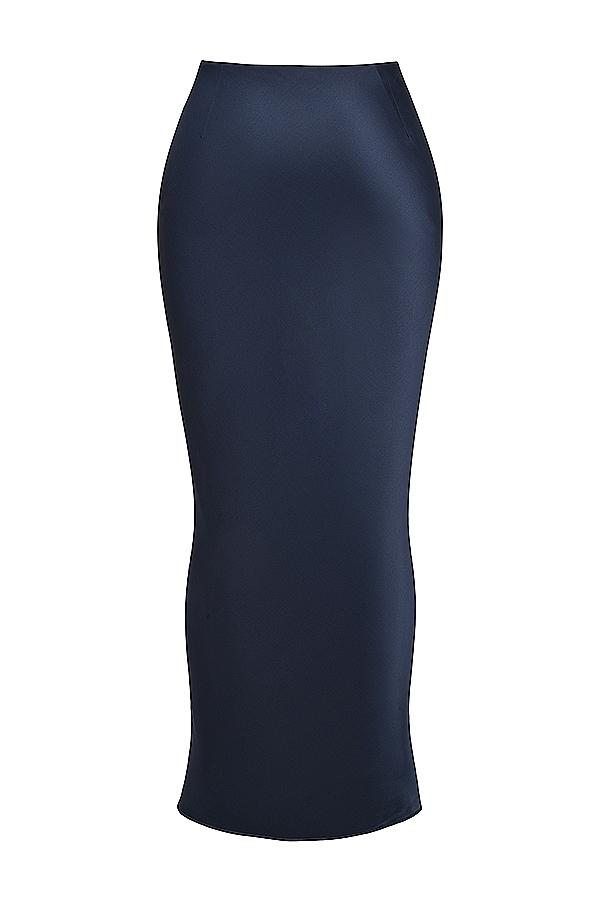 Charlene  navy satin bias cut maxi skirt Product Image