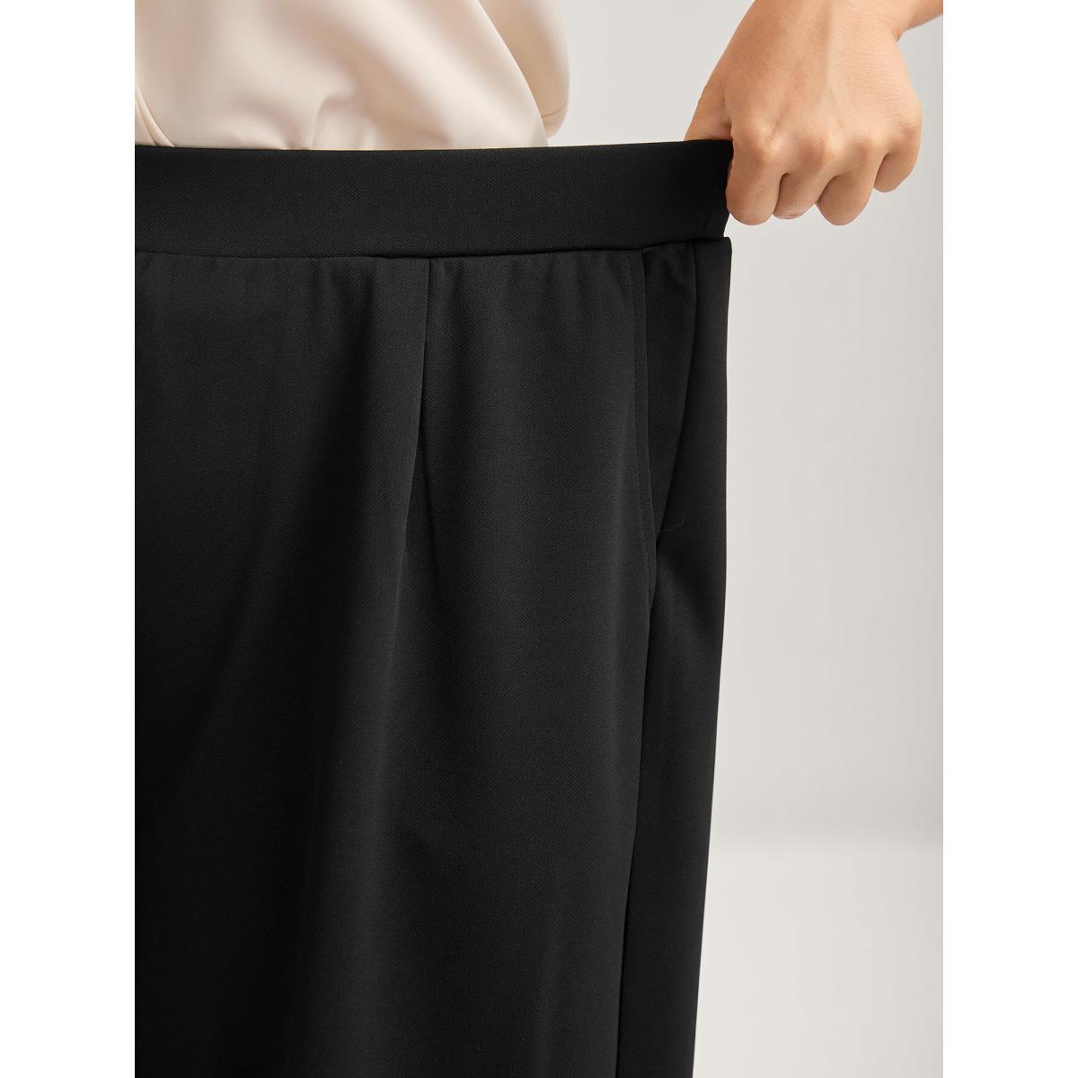 Plus Size No-Waist Gap Wide-Leg Pants Women Black At the Office Wide Leg Mid Rise Work Pants BloomChic 30/6X Product Image
