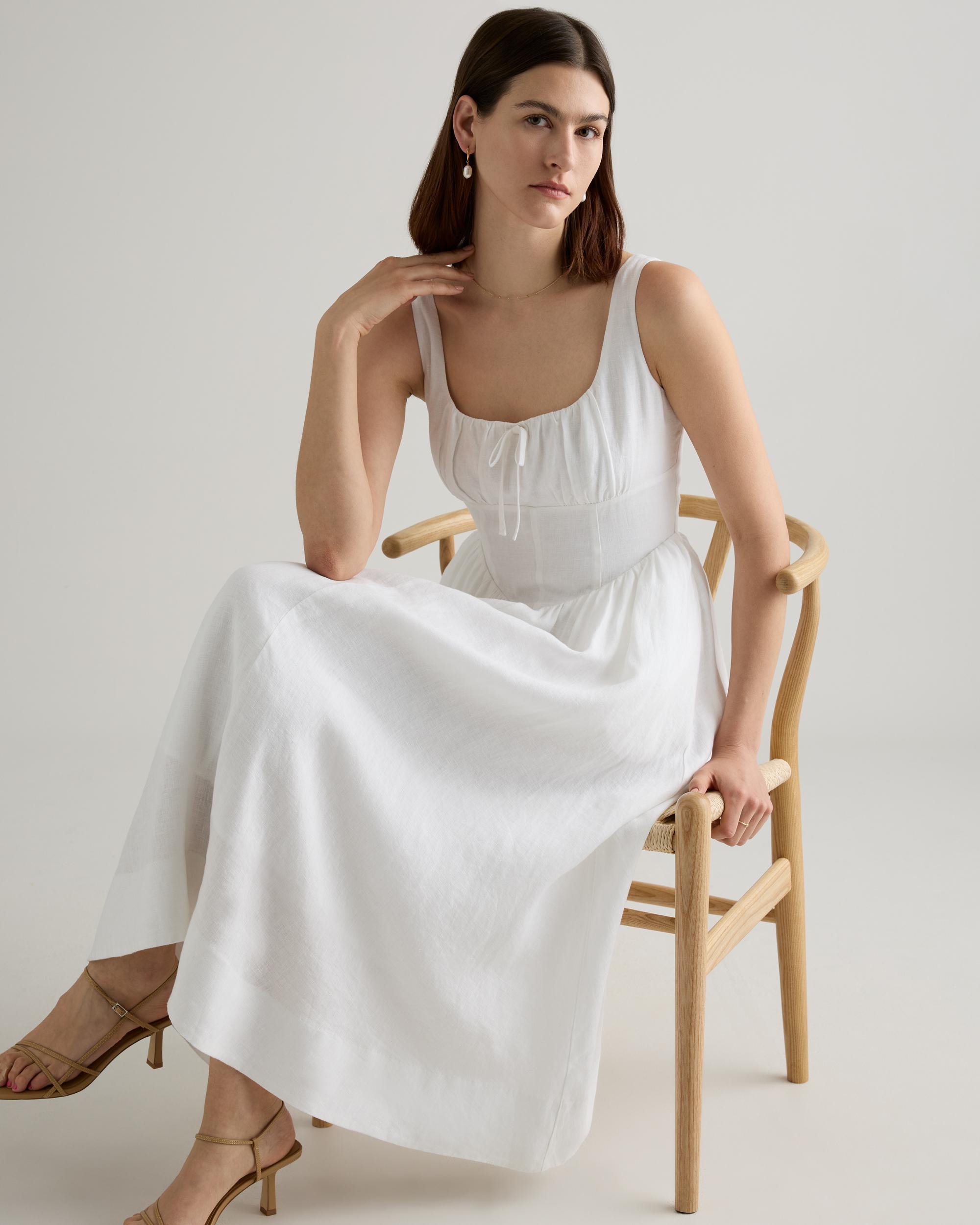 Quince | Women's 100% European Linen Corset Midi Dress Size XL Product Image