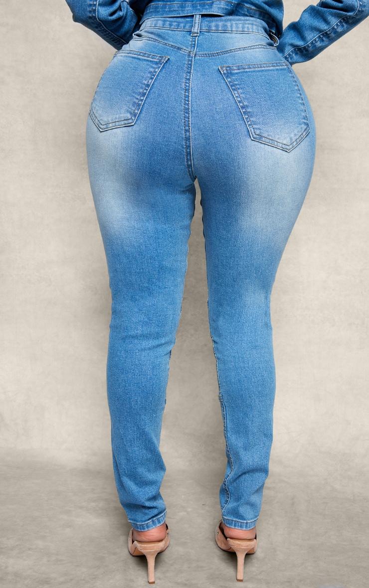 Shape Light Blue Stretch Denim Seam Biker Skinny Jeans Product Image