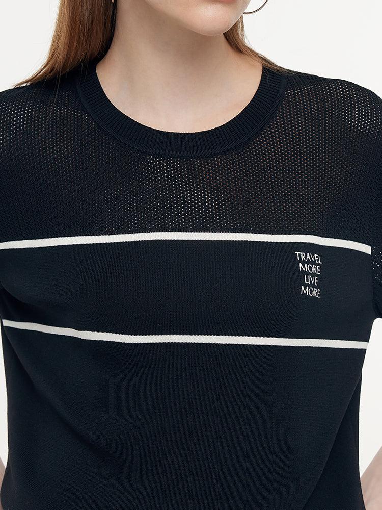 Contrast Stitch Knit Top And Skirt Two-Piece Set Product Image