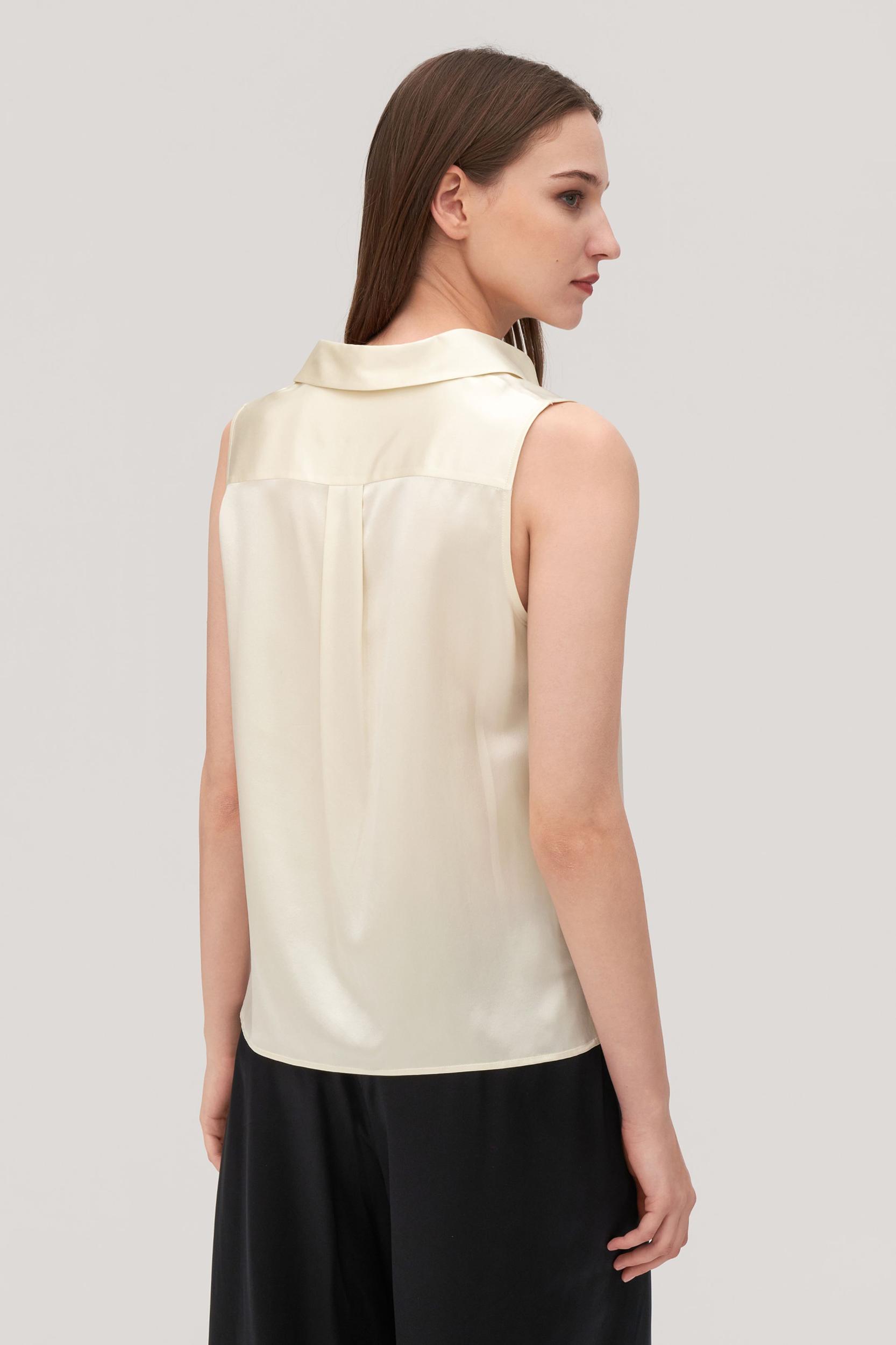 V-Neck Sleeveless Silk Violet Shirt For Women Product Image