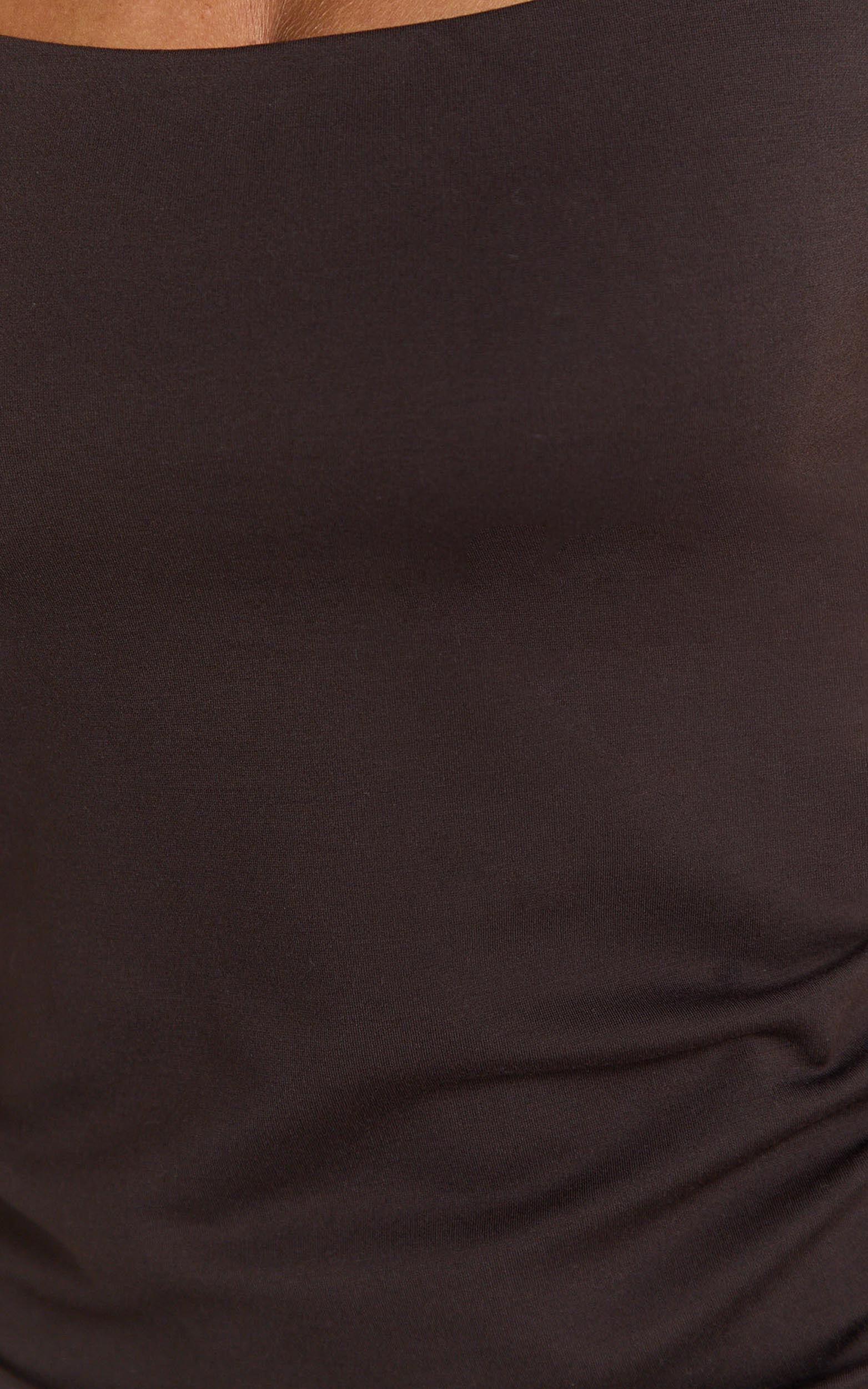 Chloe Mini Dress - Wide Square Neckline Side Split Bodycon Dress in Chocolate Product Image