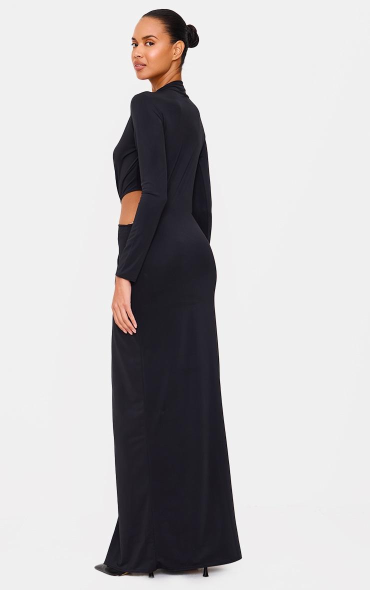  Black Matte Sculpt Cut Out Twist Long Sleeve Maxi Dress Product Image